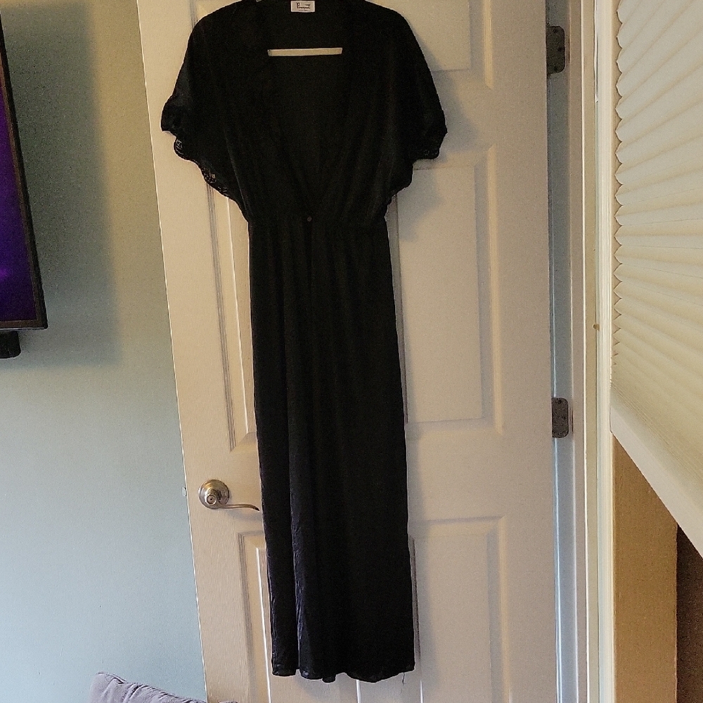 Black Flutter Sleeve Wrap Gown